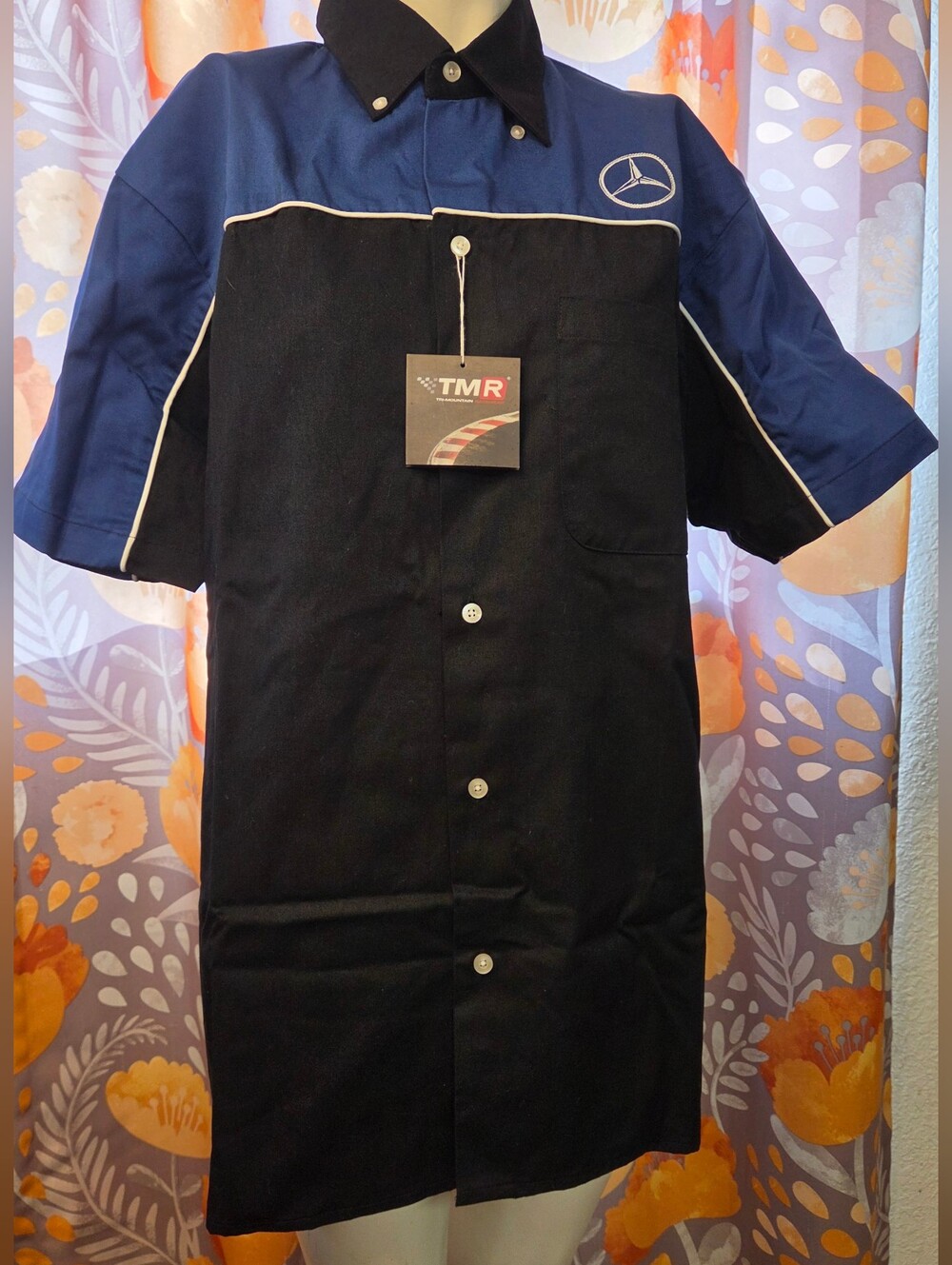 Two-Tone Mercedes Short-Sleeve Mechanic Button-Down Shirt